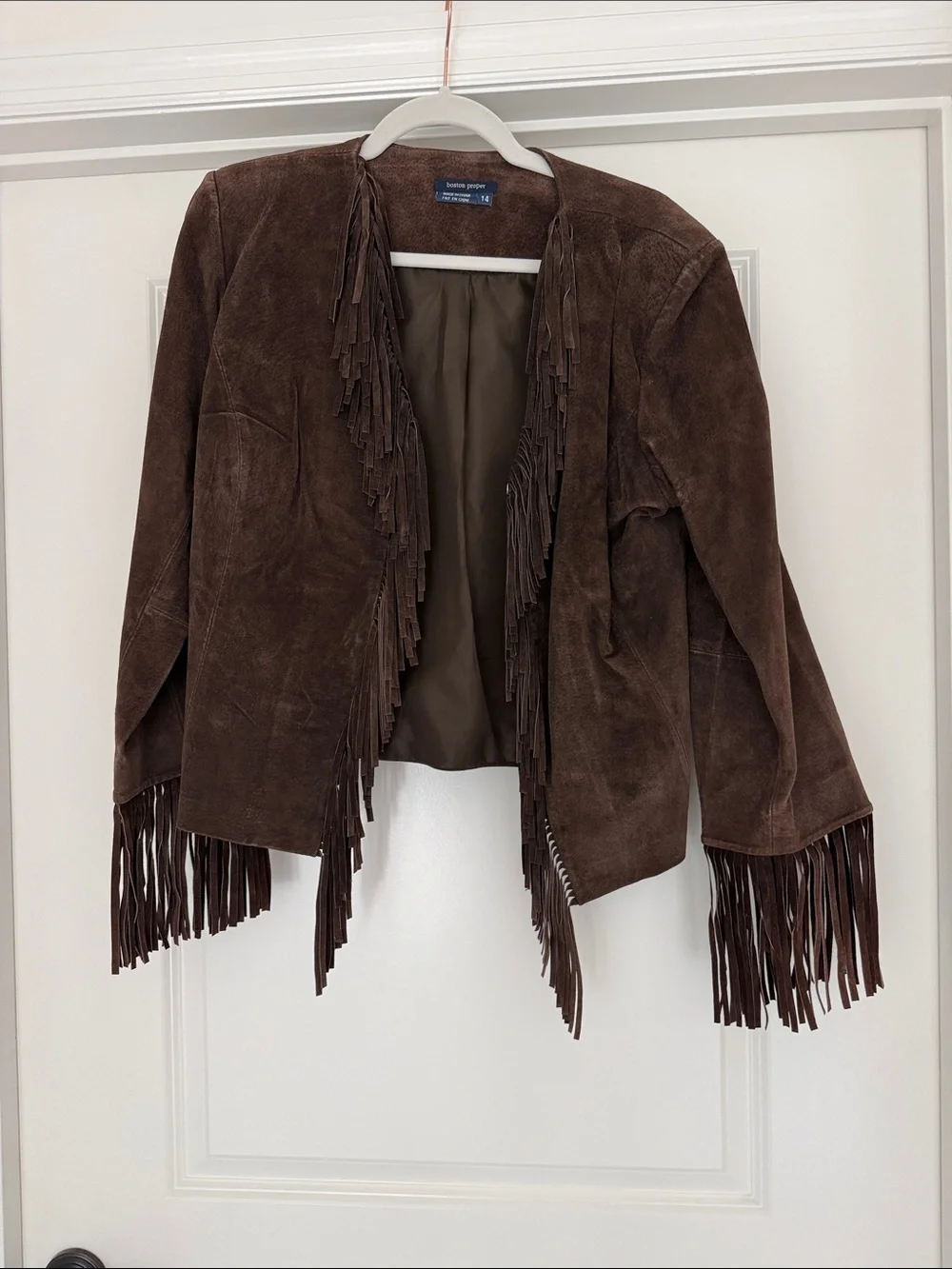 Boston Proper Brown Suede Fringe Jacket - Picture 1 of 4